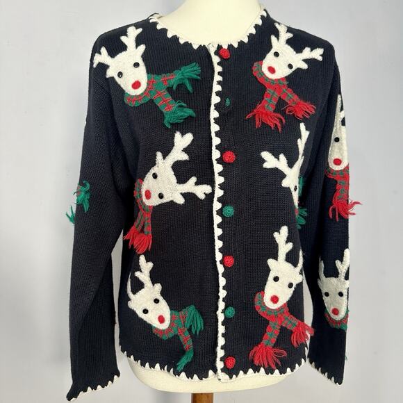 Marisa Christina Y2K 2000 Christmas Collection Cardigan Sweater Reindeer Knit - Picture 3 of 12